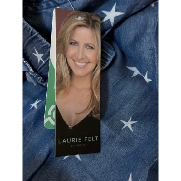 New Laurie Felt Pants Women M Blue Wide Leg Cropped Stars Drawstring Lyocell - Picture 10 of 13